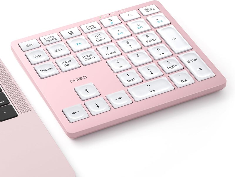 Nulea Wireless Number Pad Bluetooth 5.0 & 2.4G Portable Numeric Keyboard, USB-C Rechargeable, 34-Keys Bluetooth Keyboard for Data Entry (Pink) - Image 1